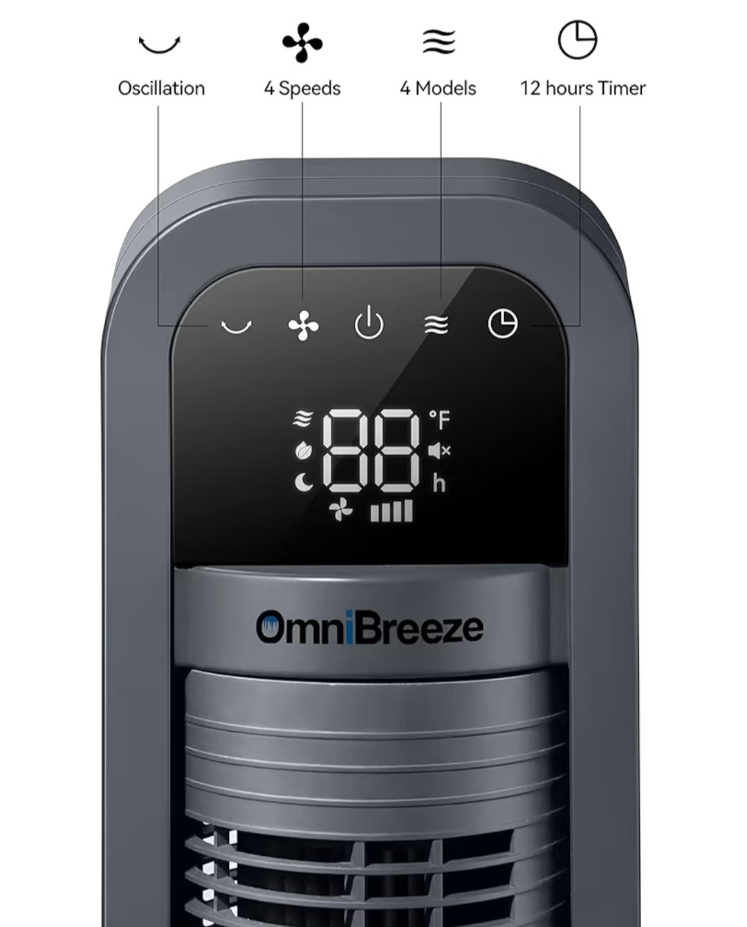 OmniBreeze Digital Electric Tower Fan Inner Oscillation with Remote Control LED Display Standing Bladeless Floor Fans Cooling and Quite Indoor Living Room Bedroom use (40Inch)