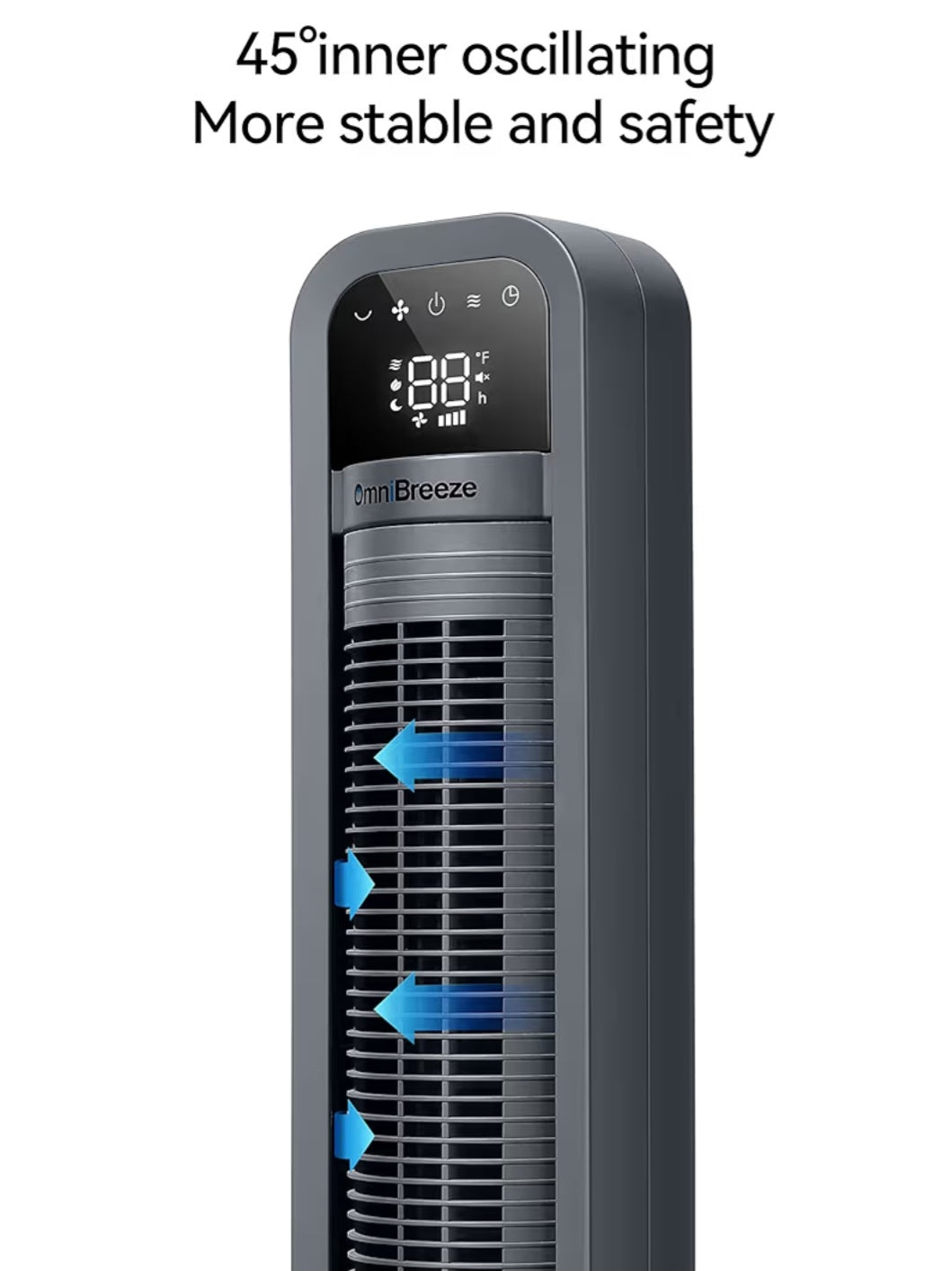 OmniBreeze Digital Electric Tower Fan Inner Oscillation with Remote Control LED Display Standing Bladeless Floor Fans Cooling and Quite Indoor Living Room Bedroom use (40Inch)