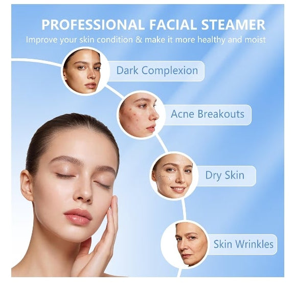 Professional 2 in 1 Facial Steamer for Face Professional Deep Cleansing with Hot Mist Function Stand on Wheel High Frequency for Home Spa Salon Beauty Skin Care White