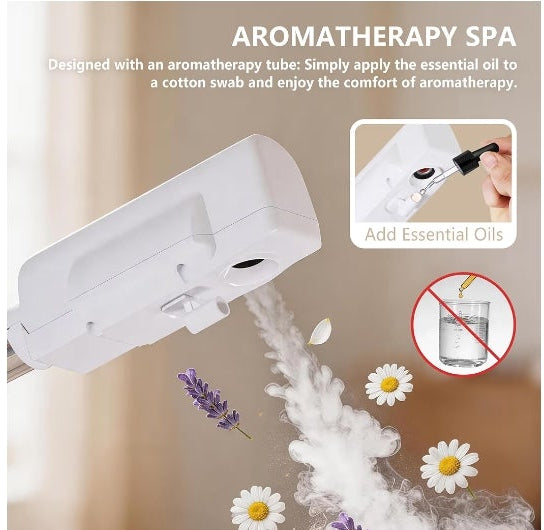Professional 2 in 1 Facial Steamer for Face Professional Deep Cleansing with Hot Mist Function Stand on Wheel High Frequency for Home Spa Salon Beauty Skin Care White
