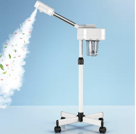 Professional 2 in 1 Facial Steamer for Face Professional Deep Cleansing with Hot Mist Function Stand on Wheel High Frequency for Home Spa Salon Beauty Skin Care White