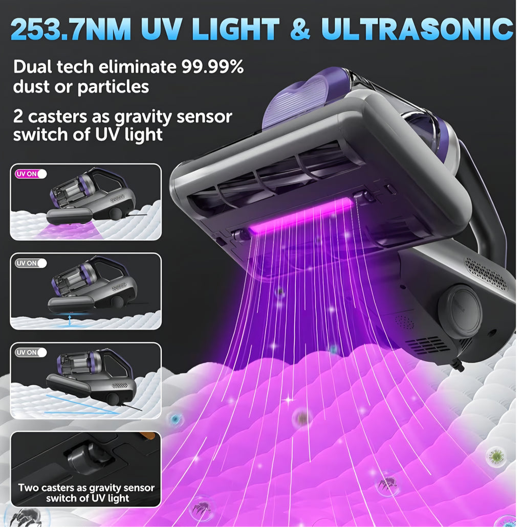 Colesy Mattress Vacuum 16Kpa Suction Mattress Vacuum Cleaner with UV & Ultrasonic High Heating Handheld Bed Vacuum 500W Powerful Bed Vacuum Cleaner with Double Cup for Dust & Pet Hair